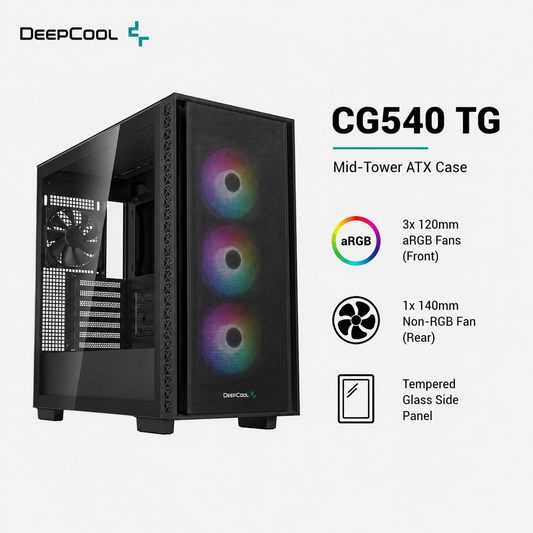DEEPCOOL CG540 TG Case (3x(1x120mm) aRGB front, 1x140mm non RGB rear included) - black (CG560)