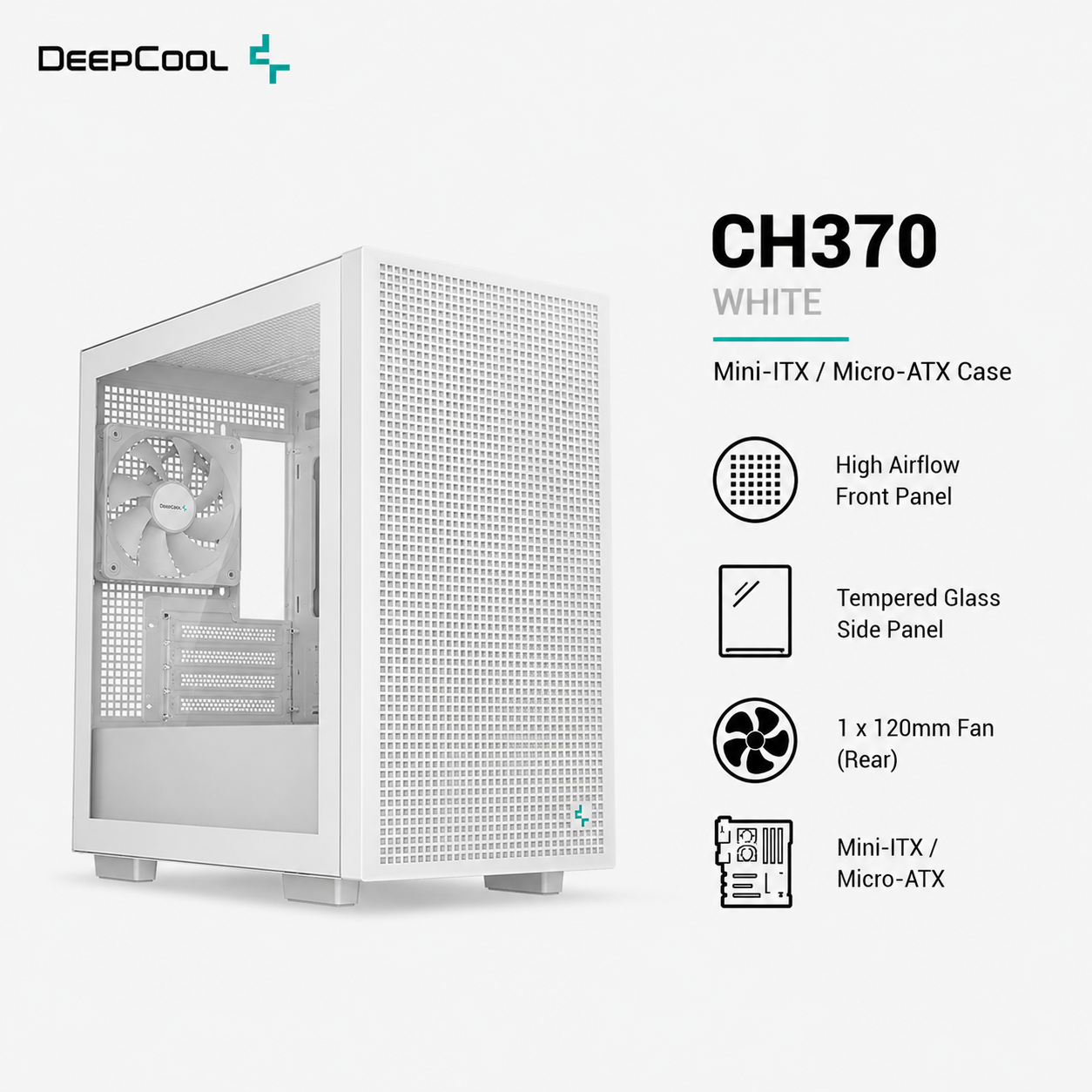 DEEPCOOL CH370 White - Mini-ITX / Micro-ATX (CH370-WH)