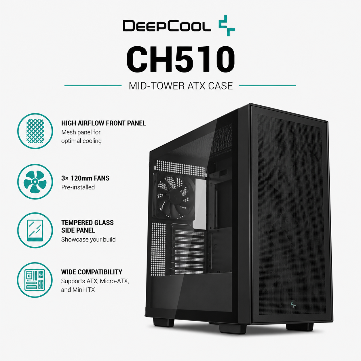 DEEPCOOL CH510 Mid-Tower ATX Case - black (CH510)