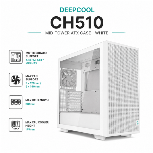 DEEPCOOL CH510 Mid-Tower ATX Case - white (CH510-WH)