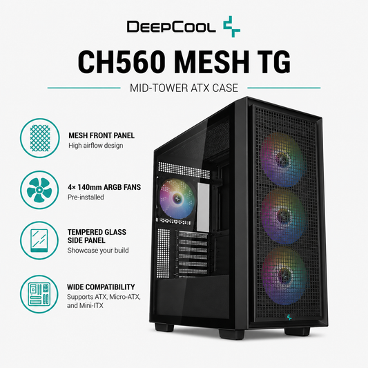 DEEPCOOL CH560 Mesh TG Case - Black (CH560)