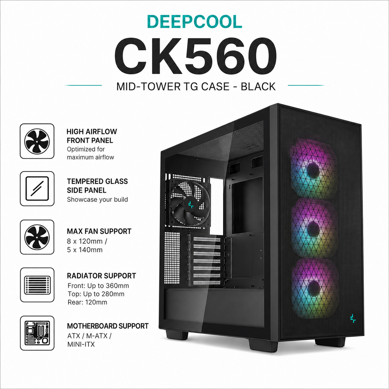DEEPCOOL CK560 Mid-Tower TG Case - Black (CK560)