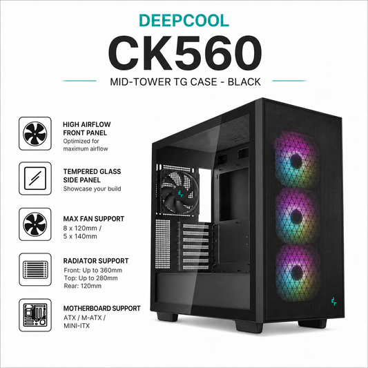 DEEPCOOL CK560 Mid-Tower TG Case - Black (CK560)