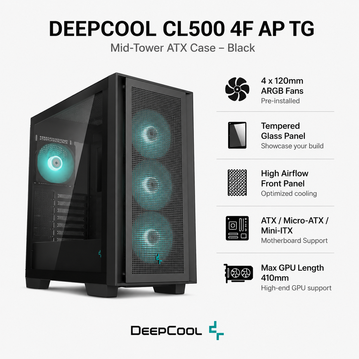 DEEPCOOL CL500 4F AP TG Case - black (CL500-4F)