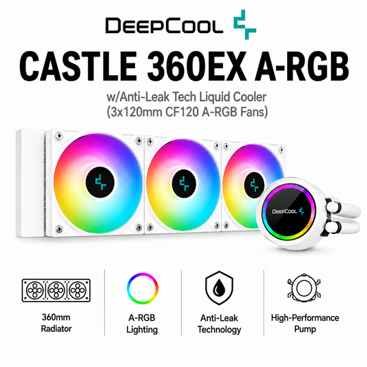 DEEPCOOL Castle 360EX A-RGB w/Anti-Leak Tech Liquid Cooler (3x120mm CF120 aRGB Fans) (DP-GS-H12W-CSL360EX-AR-WH)