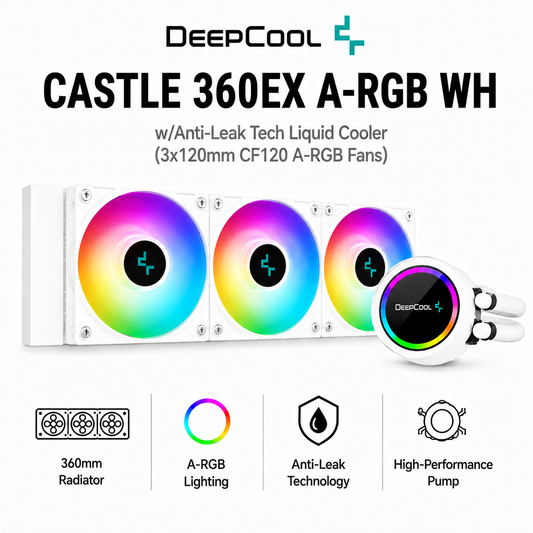DEEPCOOL Castle 360EX A-RGB w/Anti-Leak Tech Liquid Cooler (3x120mm CF120 aRGB Fans) - White (DP-GS-H12W-CSL360EXWH)