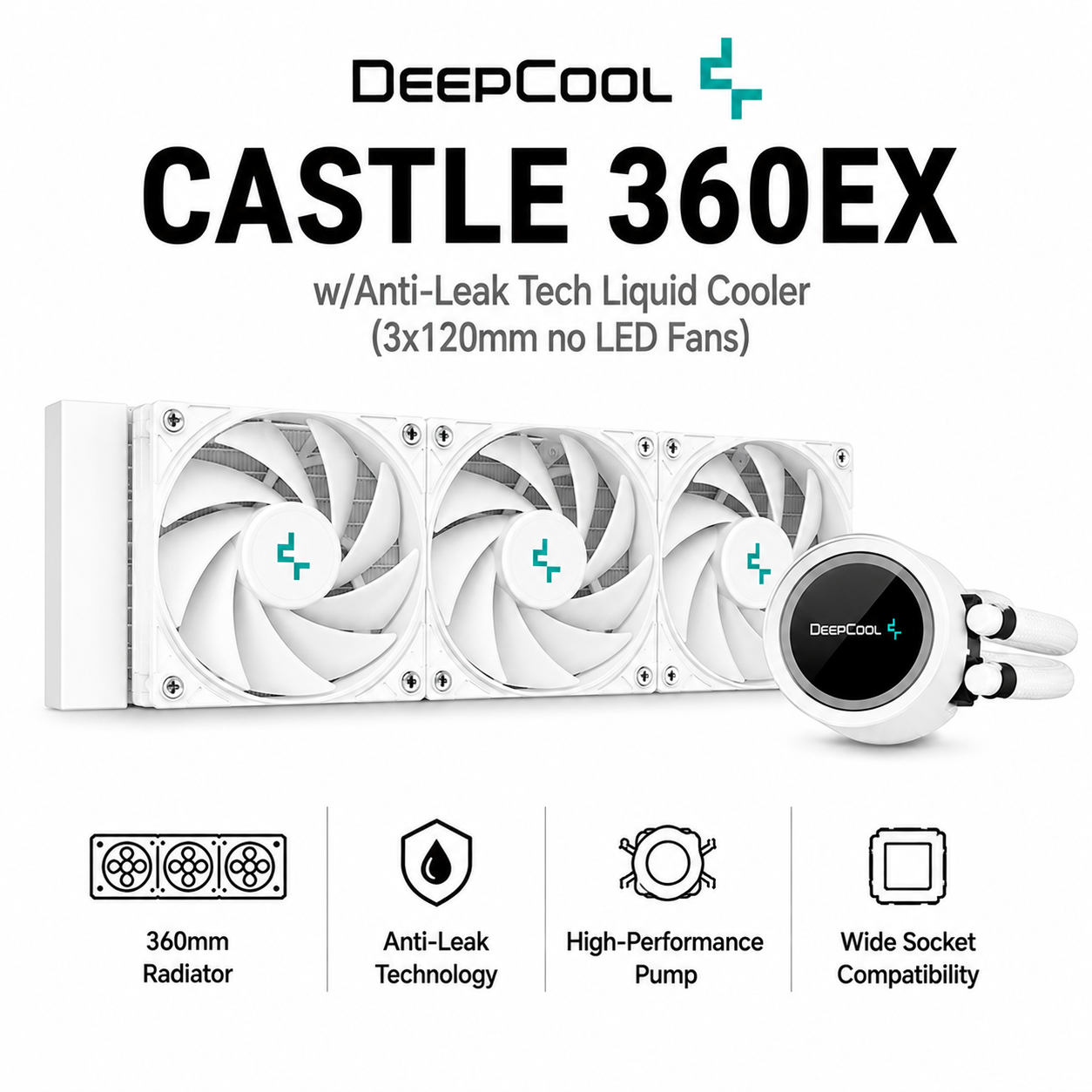 DEEPCOOL Castle 360EX w/Anti-Leak Tech Liquid Cooler (3x120mm no LED Fans) - white (DP-GS-H12AR-CSL360V2)