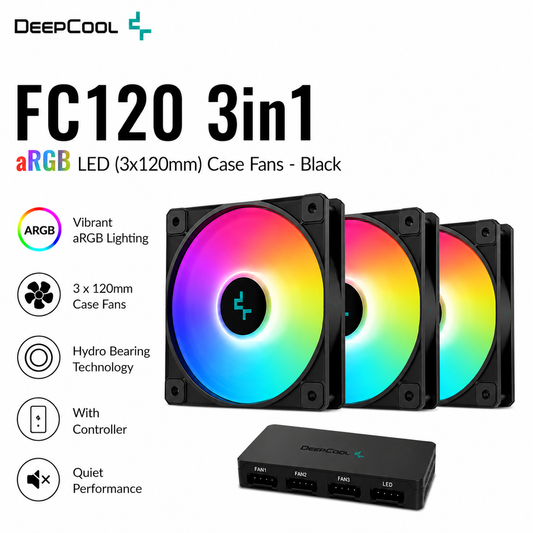 DEEPCOOL FC120 3in1 aRGB LED (3x120mm) Case Fans - black FC120(3IN1) (R-FC120-BKAMN3-G-1)