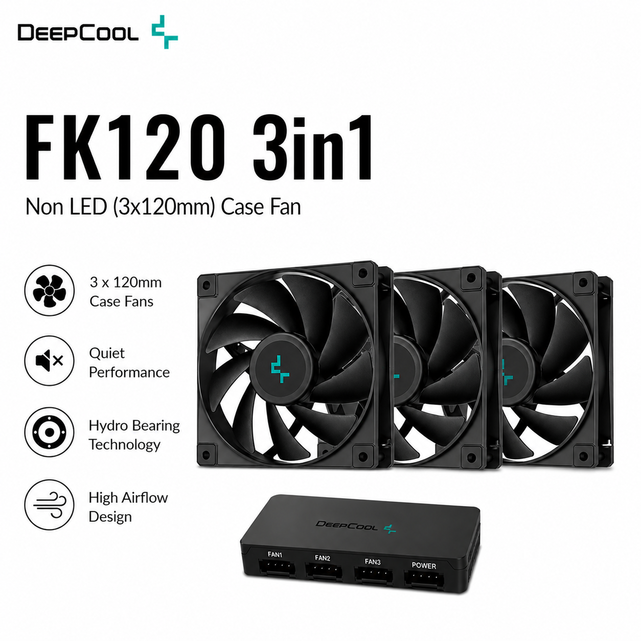 DEEPCOOL FK120 3in1 Non LED (3x120mm) Case Fan (R-FK120-BKNPF3-G-1)