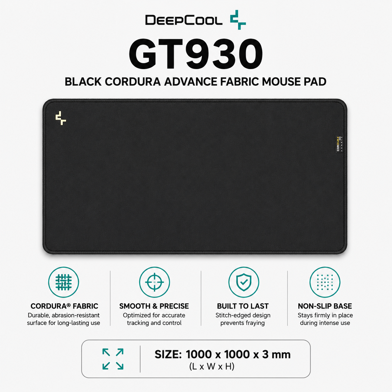 DEEPCOOL GT930 Black Cordura Advance Fabric Mouse Pad(100x100x647mm) (R-GT930-BKNXXL-G-1)