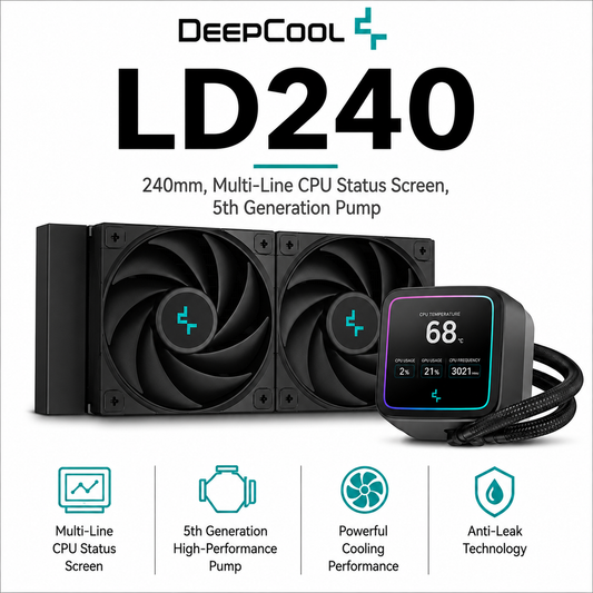 DEEPCOOL LD240 240mm, Multi-Line CPU Status Screen,5th Generation Pump (R-LD240-BKMSN-G-1)