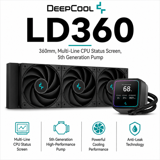 DEEPCOOL LD360 360mm, Multi-Line CPU Status Screen,5th Generation Pump (R-LD360-BKMSN-G-1)