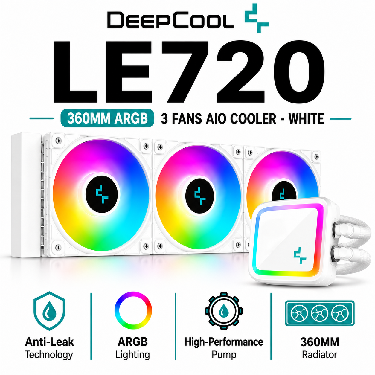 DEEPCOOL LE720 360MM ARGB 3 FANS AIO COOLER - White (R-LE720-WHAMMN-G-1)