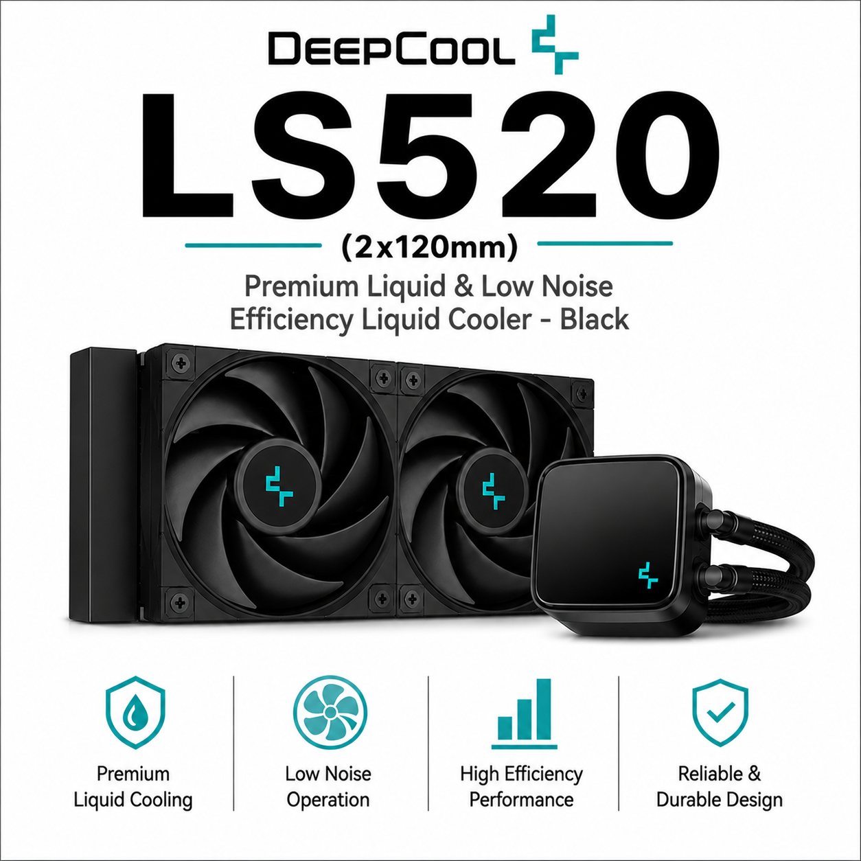 DEEPCOOL LS520 (2x120mm) Premium Liquid & Low Noise Effiency Liquid Cooler - Black (R-LS520-BKAMNT-G-1)