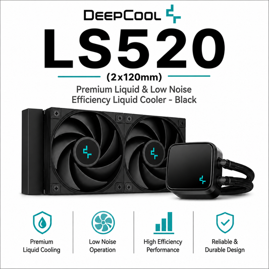 DEEPCOOL LS520 (2x120mm) Premium Liquid & Low Noise Effiency Liquid Cooler - Black (R-LS520-BKAMNT-G-1)