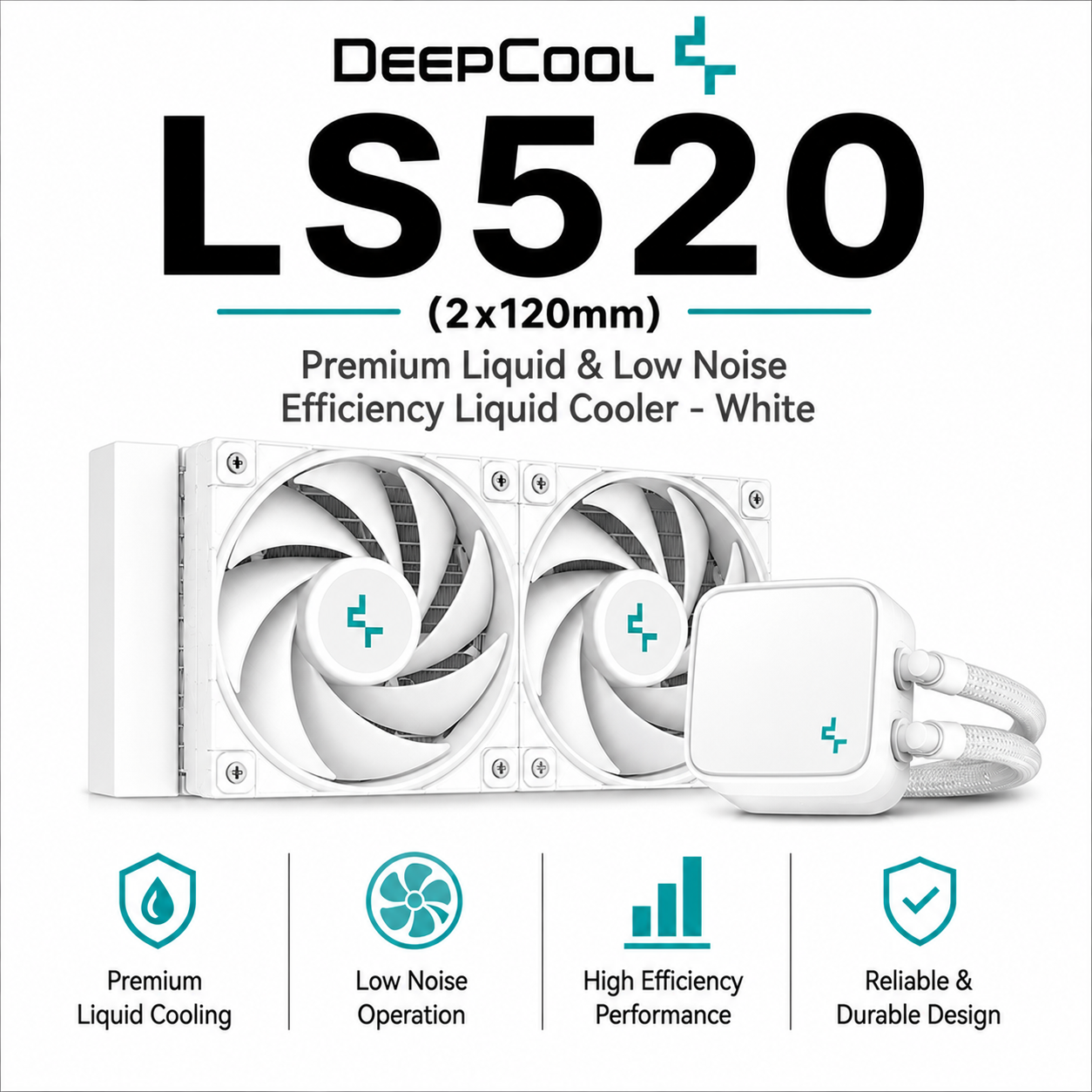 DEEPCOOL LS520 (2x120mm) Premium Liquid & Low Noise Effiency Liquid Cooler - White (R-LS520-WHAMNT-G-1)