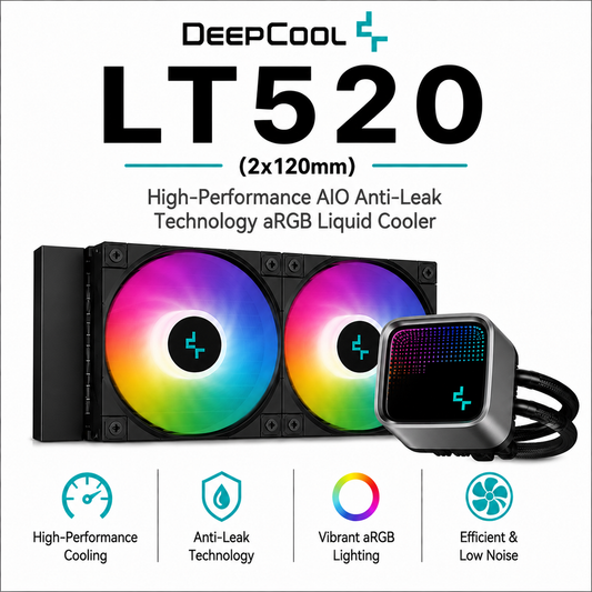 DEEPCOOL LT520 (2x120mm) High-Performance AIO Anti-Leak Technology aRGB Liquid Cooler (R-LT520-BKAMNF-G-1)
