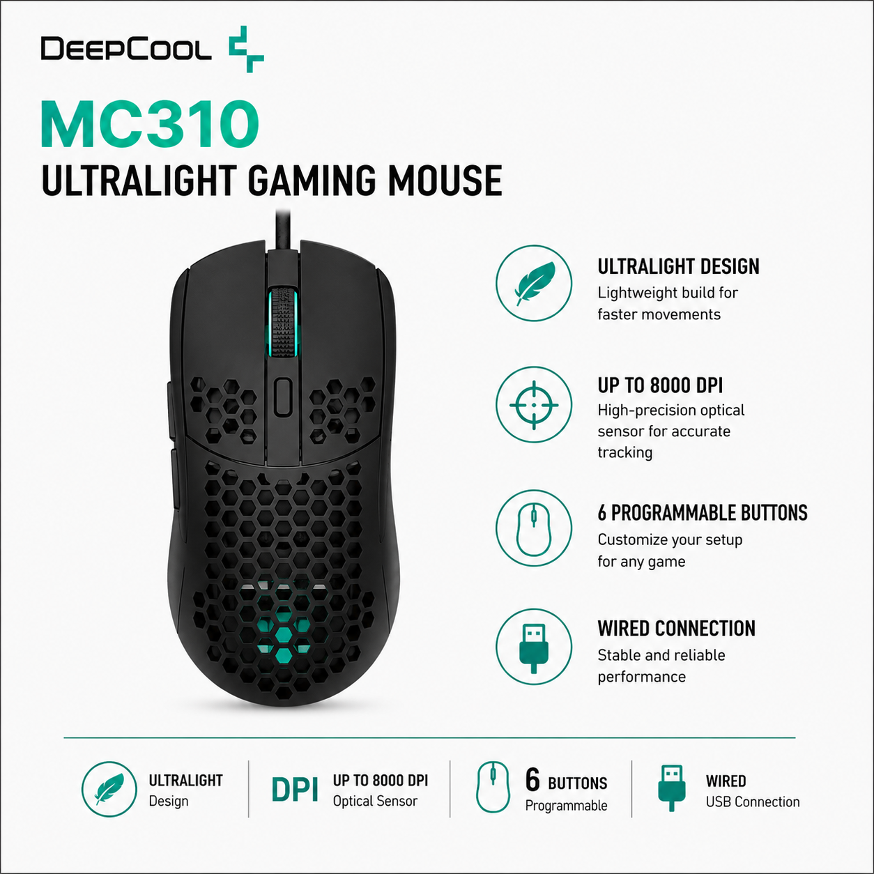 DEEPCOOL MC310 Ultralight Gaming Mouse (R-MC310-BKCUNN-G)