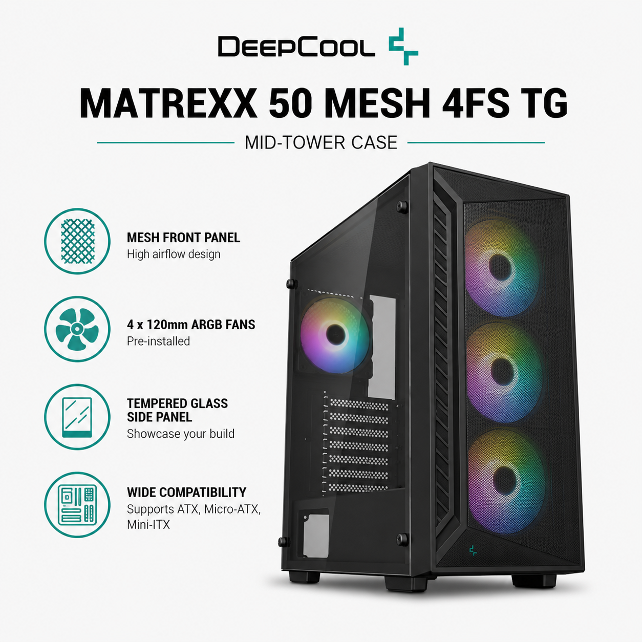 DEEPCOOL Matrexx 50 MESH 4FS TG Case - black (MATREXX50-MESH-4FS)