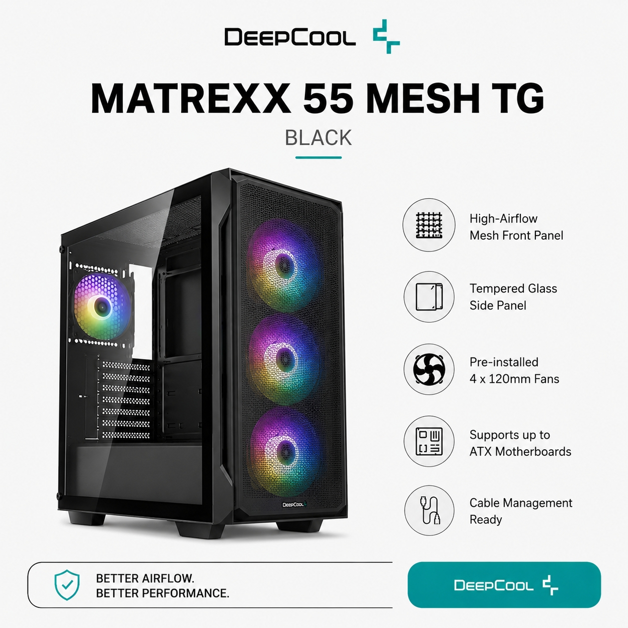 DEEPCOOL Matrexx 55 MESH TG Case - black (MATREXX55-MESH)
