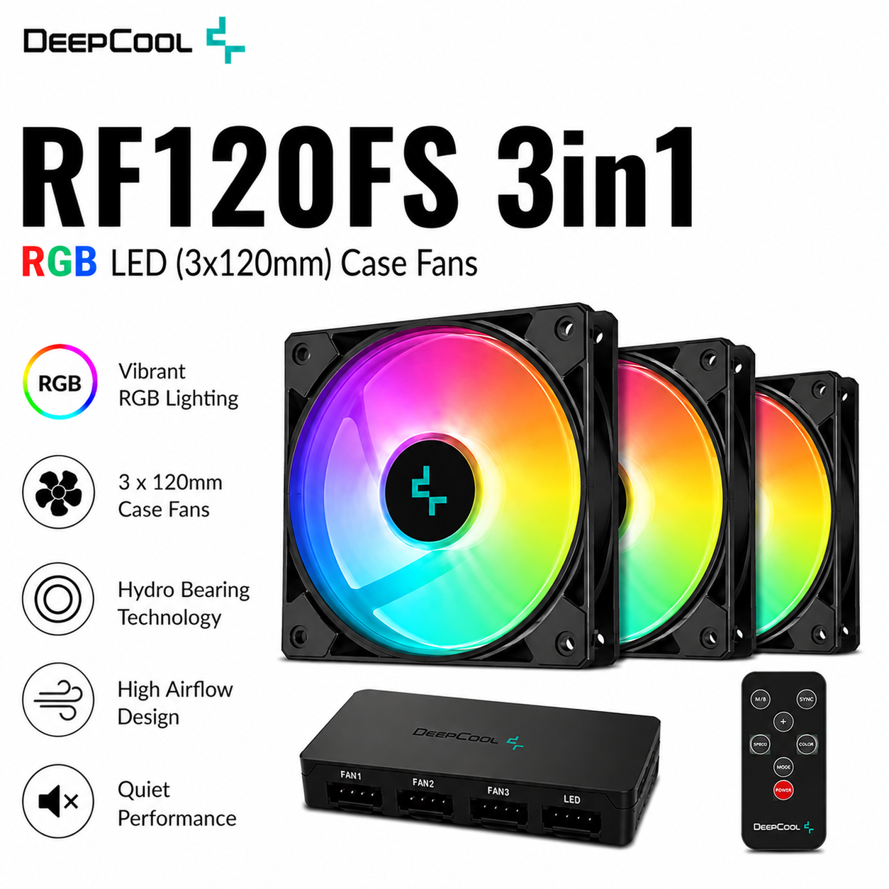 DEEPCOOL RF120FS 3in1 RGB LED (3x120mm) Case Fans (DP-FLED3-RF120FS-3P)
