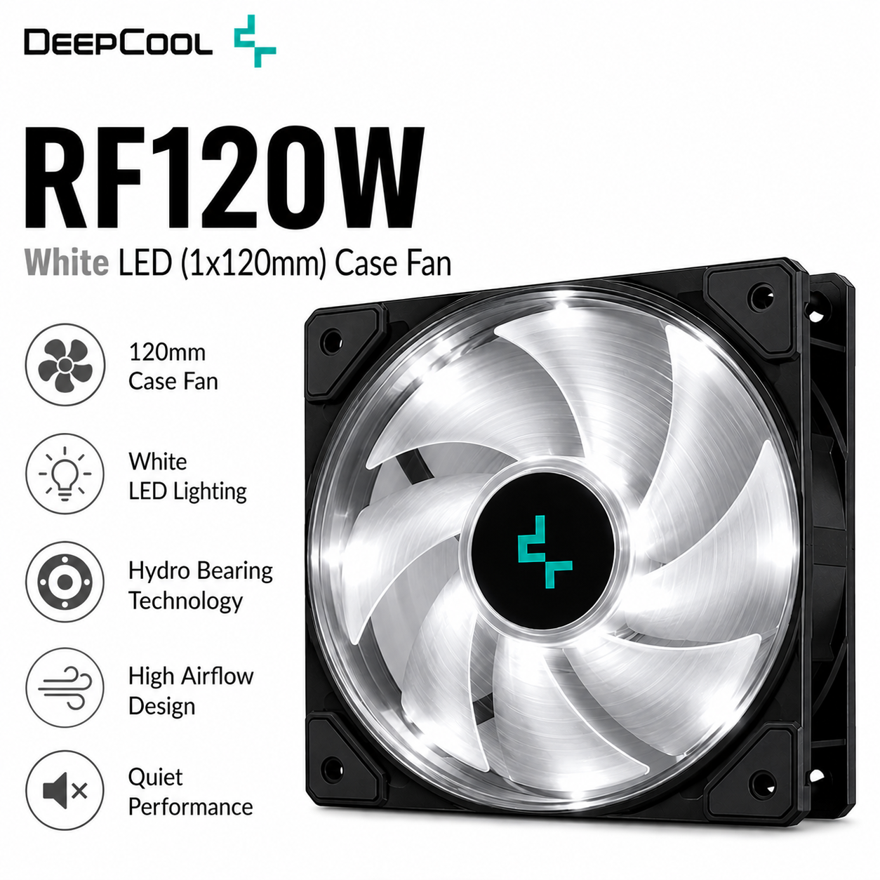 DEEPCOOL RF120W White LED (1x120mm) Case Fan (DP-FLED-RF120-WH)