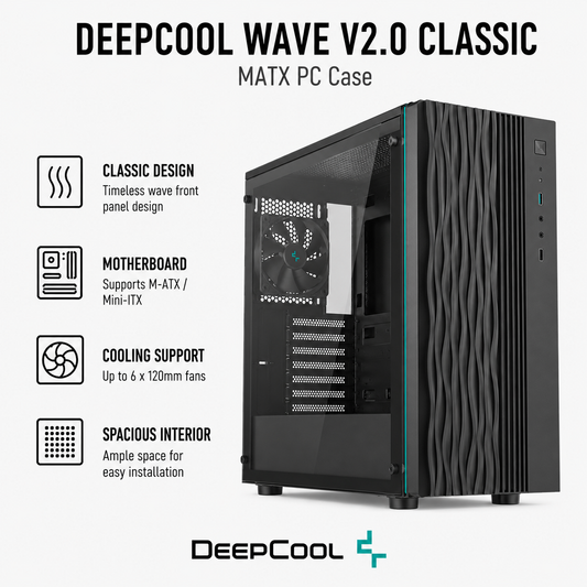 DEEPCOOL Wave V2.0 Classic MATX PC Case - black (WAVE-V2)