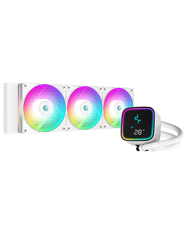 DEEPCOOL LS720 SE Digital (3x120mm) aRGB LED Fans with Real-Time CPU Status Screen & Large Mirror AIO CPU Cooler - White