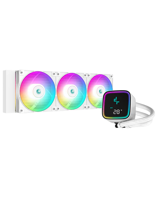 DEEPCOOL LS720 SE Digital (3x120mm) aRGB LED Fans with Real-Time CPU Status Screen & Large Mirror AIO CPU Cooler - White