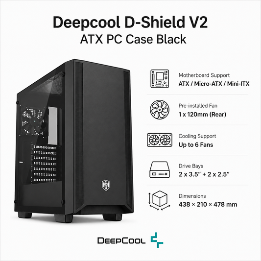 Deepcool D-Shield V2 ATX PC Case Black (DSHIELD-V2)