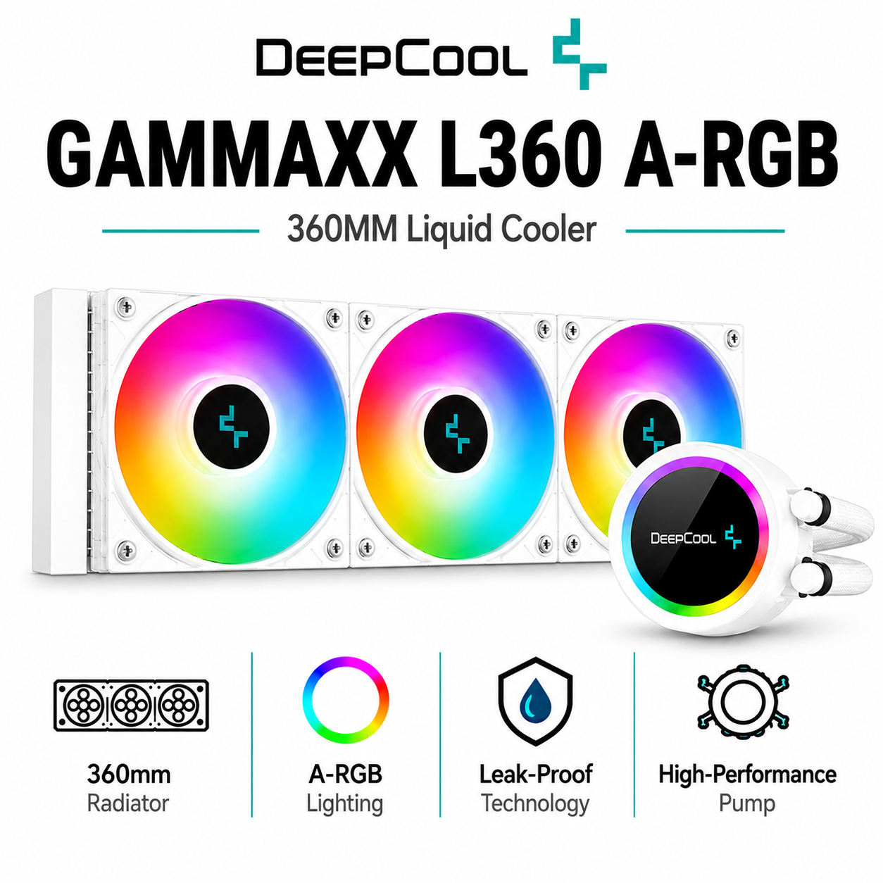 Deepcool GAMMAXX L360 A-RGB 360MM Liquid Cooler (White) (DP-H12CF-GL360-ARGB-WH)