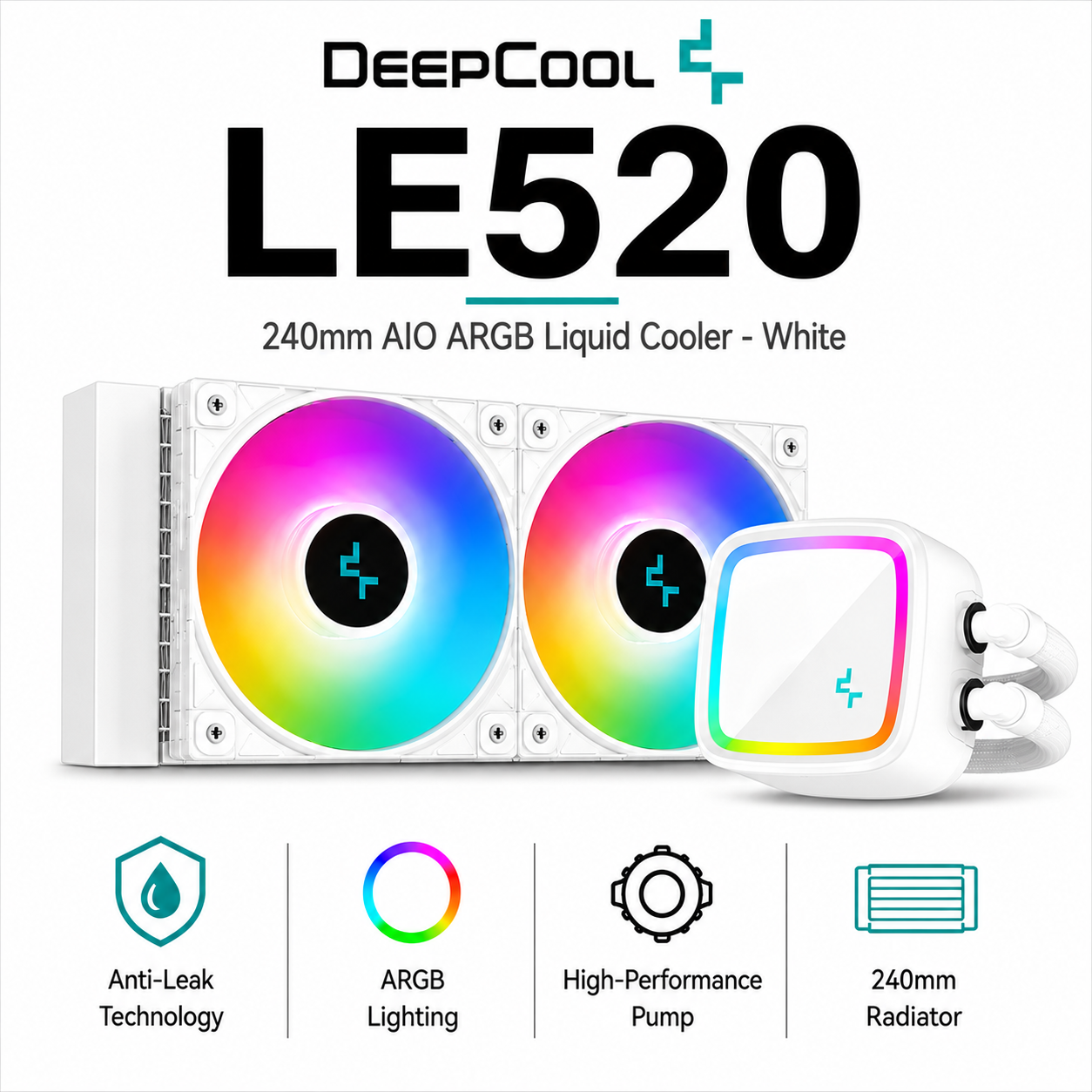 Deepcool LE520 240mm AIO ARGB Liquid Cooler - White (R-LE520-WHAMMN-G-1)