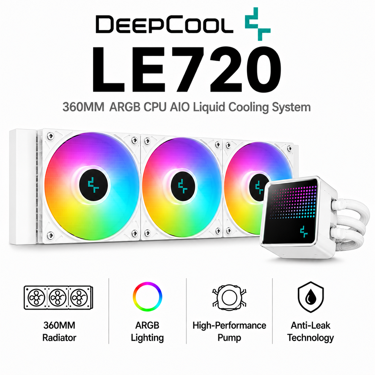 Deepcool LE720 360MM ARGB CPU AIO Liquid Cooling System White (R-LE720-WHAMMN-G-1)