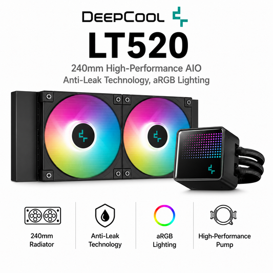 Deepcool LT520 - 240mm High-Performance AIO, Anti-Leak Technology, aRGB Lightning (R-LT520-BKAMNF-G-1)