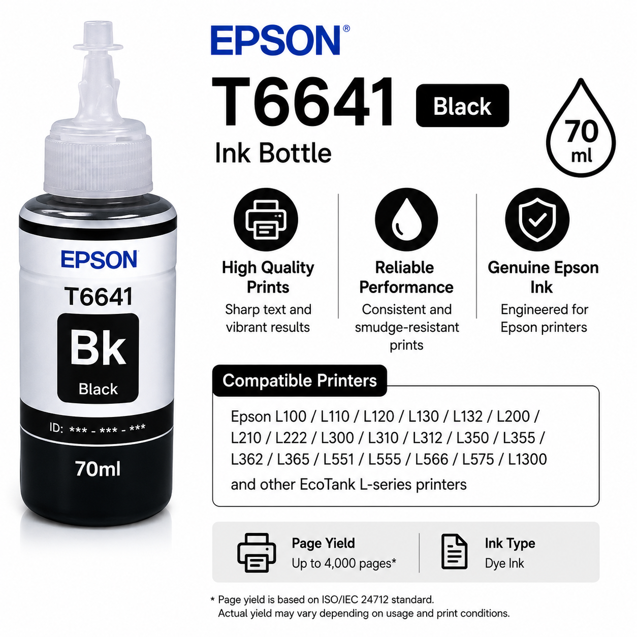 EPSON Ink T6641 Black 70ml (T6641)