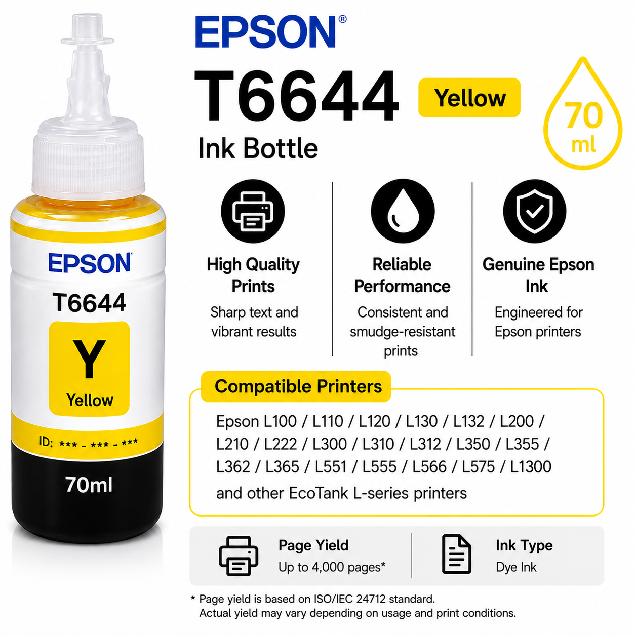 EPSON Ink T6644 Yellow 70ml (T6644)