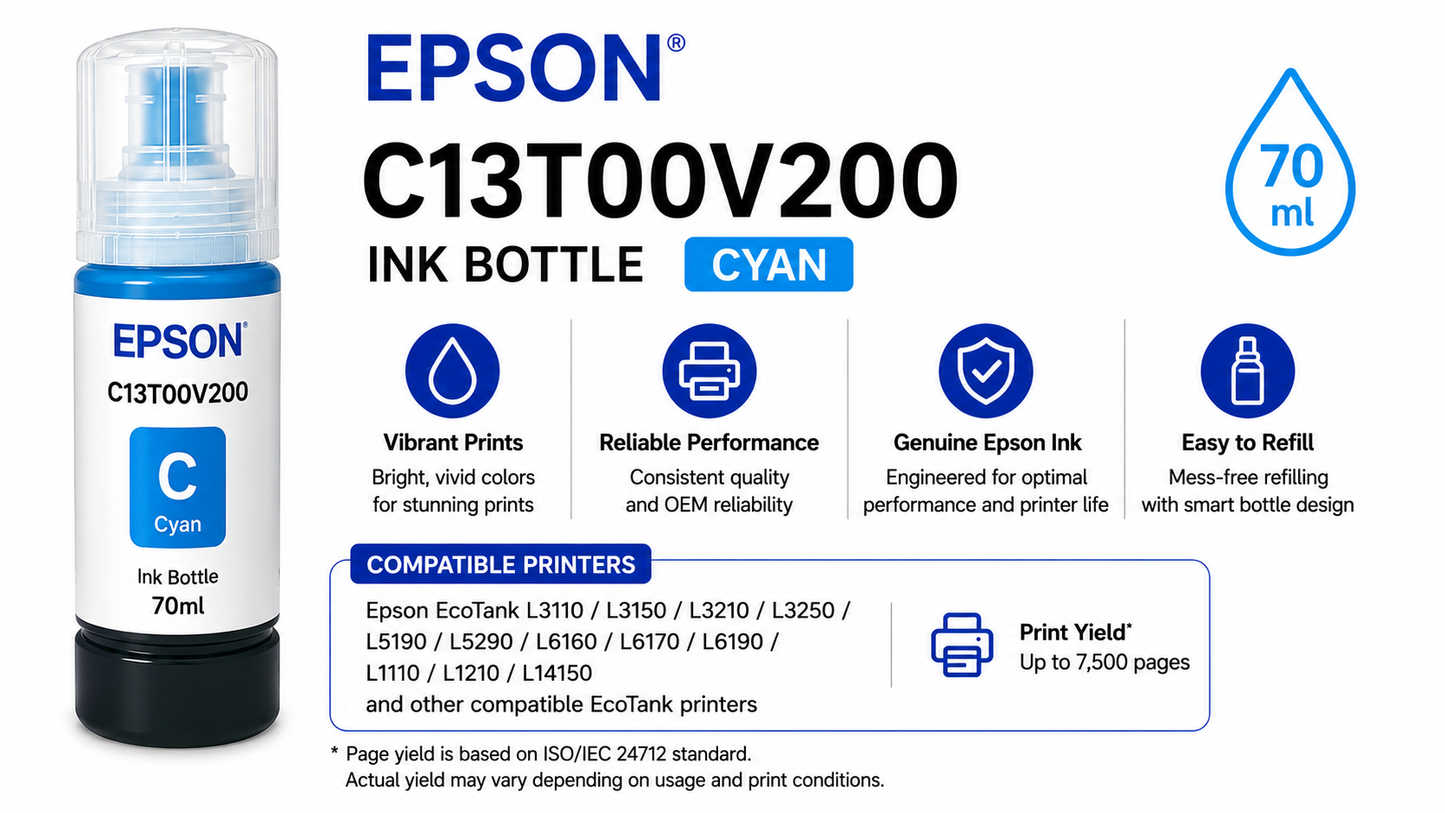 Epson C13T00V200 INK BOTTLE CYAN (C13T00V200)
