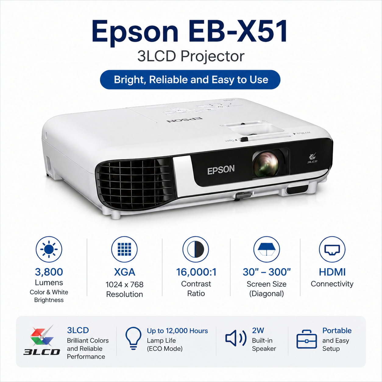 Epson EB-X51 PROJ 3800 LUMENS XGA (EB-X51)