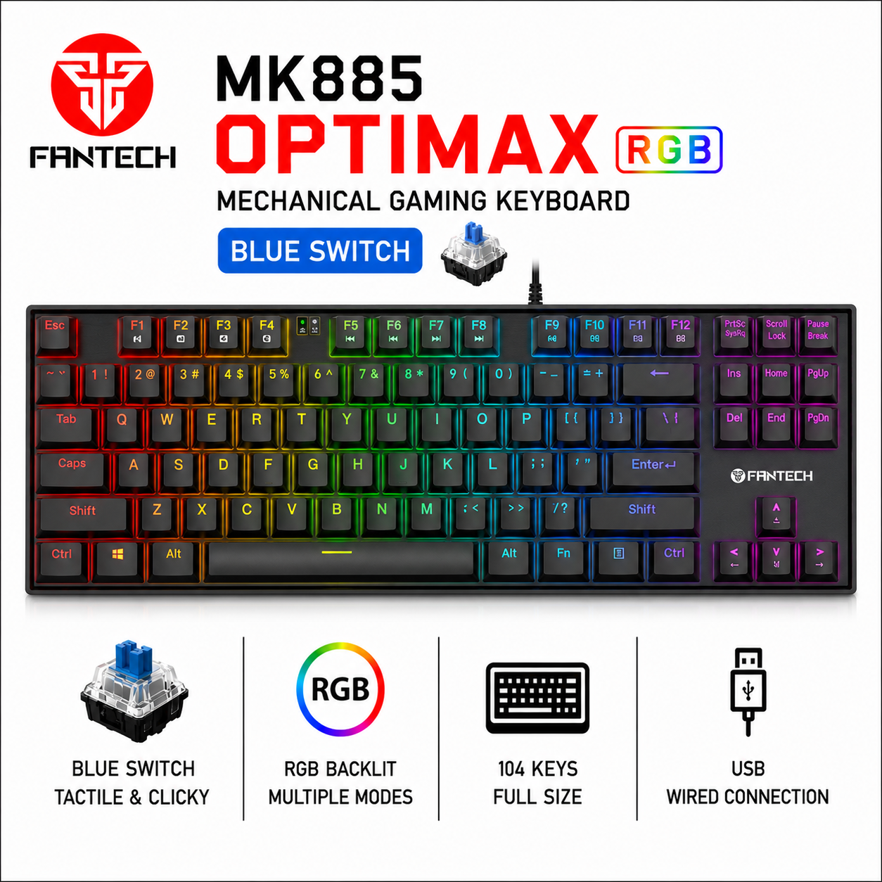 FANTECH MK885 Optimax RGB (Blue Switch) Mechanical Gaming Keyboard (MK885)
