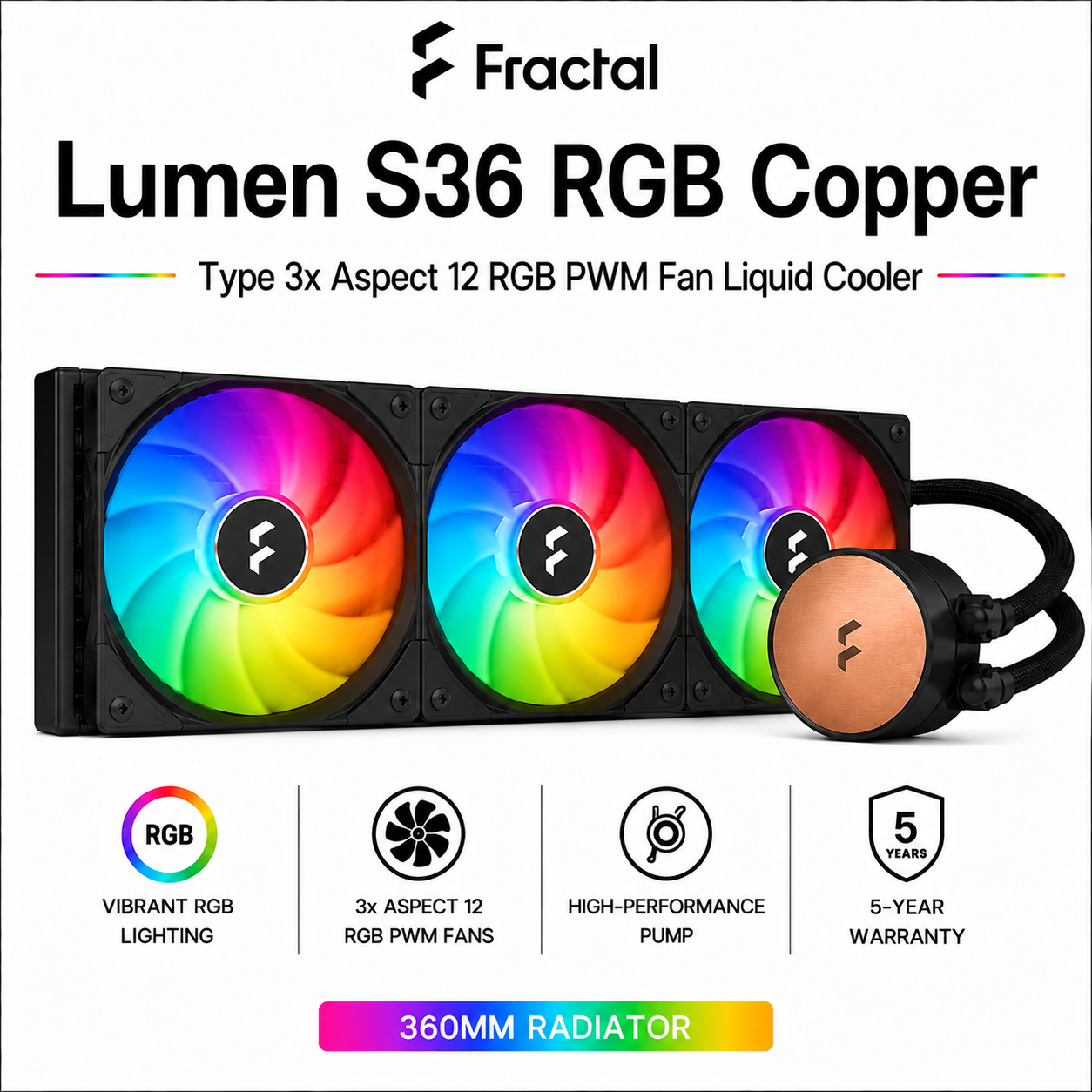 FRACTAL Lumen S36 RGB Copper Type 3x Aspect 12 RGB PWM Fan Liquid Cooler (FD-W-L1-S3602)