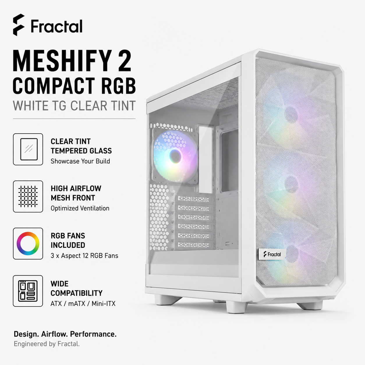 FRACTAL Meshify 2 Compact RGB White TG Clear Tint (FD-C-MES2C-08)