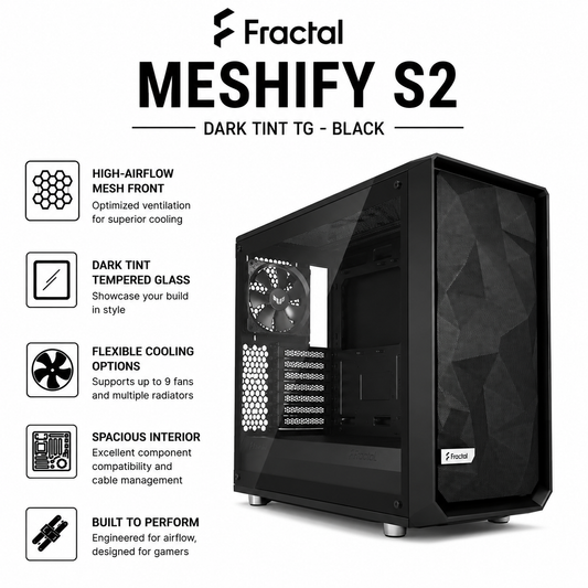 FRACTAL Meshify S2 Dark Tint TG - black (FD-CA-MESH-S2-BKO-TGD)