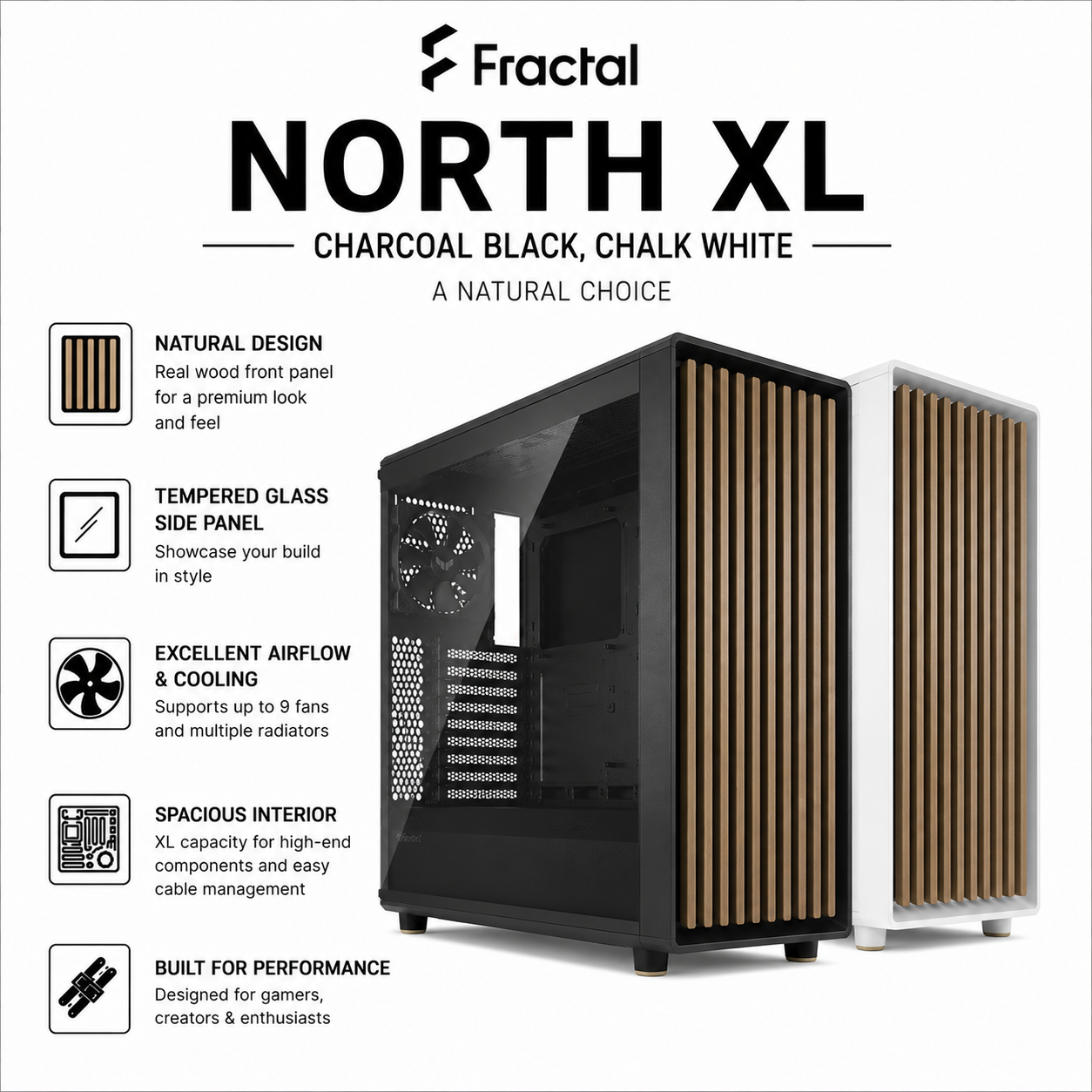 Fractal Design North XL Computer Case (Charcoal Black, Chalk White) (FD-C-NOR1X-01)