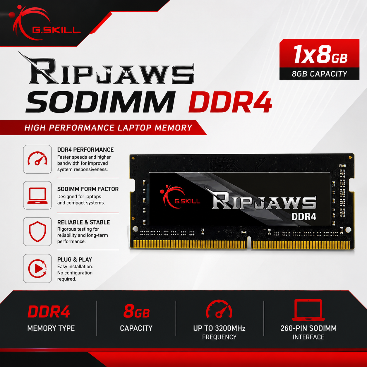 G.SKILL RIPJAWS SODIMM DDR4 1x8 (F4-3200C22S-8GRS)