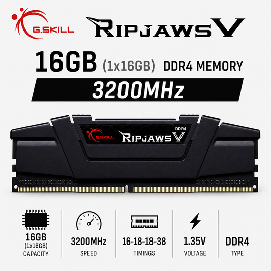 G.SKILL RIPJAWS V 16GB(1x16GB) 3200MHz DDR4 16-18-18-38 1.35V - Black (F4-3200C16S-16GVK)