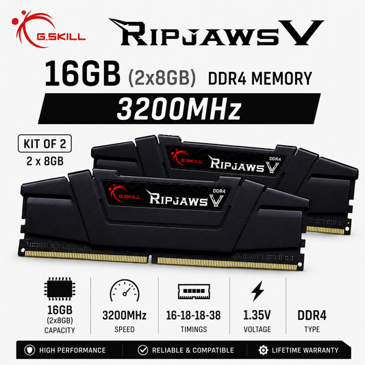 G.SKILL RIPJAWS V 16GB(2x8GB) 3200MHz DDR4 16-18-18-38 1.35V - Black (F4-3200C16D-16GVK)