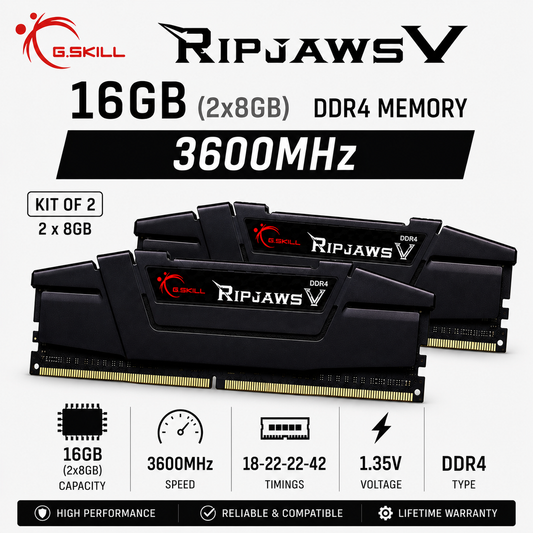 G.SKILL RIPJAWS V 16GB(2x8GB) 3600MHz DDR4 18-22-22-42 1.35V - Black (F4-3600C18D-16GVK)