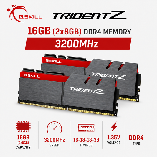 G.SKILL TRIDENT Z 16GB(2x8GB) 3200MHz DDR4 16-18-18-38 1.35V - Gray/Red (F4-3200C16D-16GTZB)