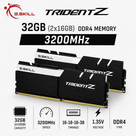G.SKILL TRIDENT Z 32GB(2x16GB) 3200MHz DDR4 16-18-18-38 1.35V - Black/White (F4-3200C16D-32TZKW)