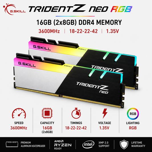 G.SKILL TRIDENT Z NEO RGB 16GB(2x8GB) 3600MHz DDR4 18-22-22-42 1.35V - Black (F4-3600C18D-16GTZN)
